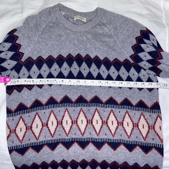 2/49$ Men’s SELECTED Fair Isle Raglan-Sleeve wool blend grey Sweater Sz‎ Large - Picture 8 of 13